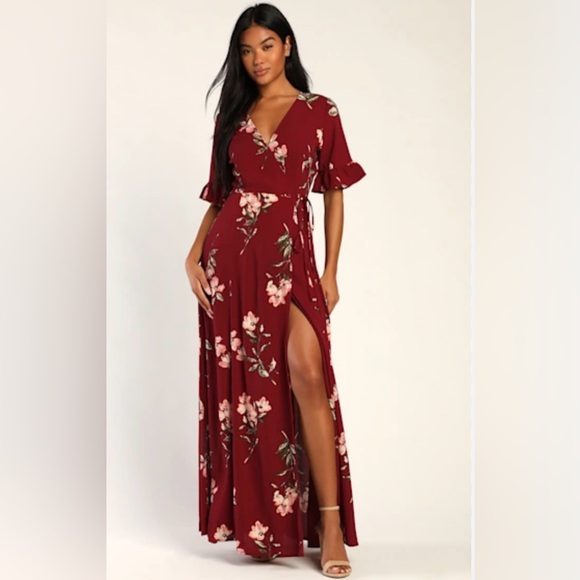 Lulus Dresses & Skirts - LULUS Burgundy Floral Maxi Dress S